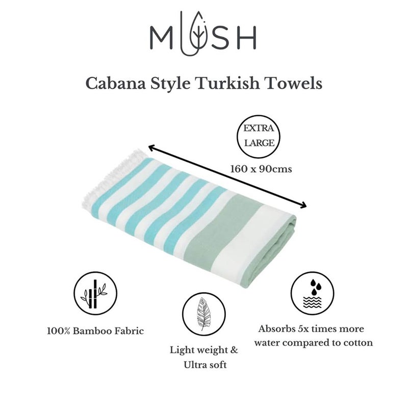 Mush Extra Large Cabana Style Turkish Towel | 100% Bamboo Bath Towel (90x160 cms) - XL Size | Ultra Soft, Feather-light & Quick Dry Travel Towel for Beach, Pool | 250 GSM, Turquoise & Green, Pack of 1 - Image 3