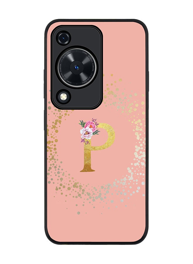 Stylizedd Rugged Black edge case for Huawei nova Y72 / Huawei Enjoy 70 4G,Slim fit Cover Custom Monogram Initial Letter Floral Pattern Alphabet - P (Rose Pink)  - Image 1
