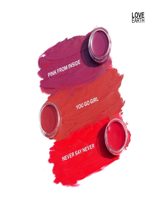 Love Earth Lip Tint & Cheek Tint Multipot - Never Say Never With Richness Of Essential Oils & Vitamin E For Lips, Eyelids And Cheeks, Creamy Matte - Bright Red - Image 3