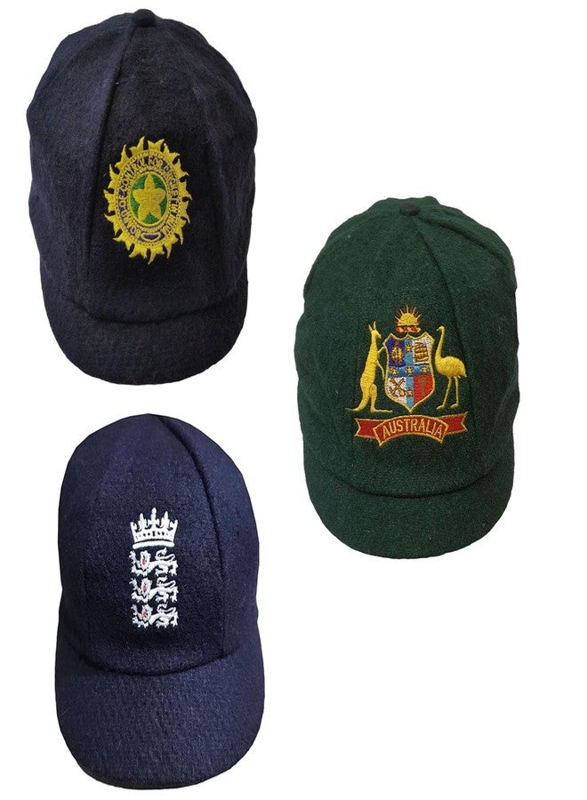 C Classic Baggy Style Test Cricket Caps with Embroidered Emblems, Blue and Green, Set of 3, for Cricket Lovers, Cricket Hat - Image 1