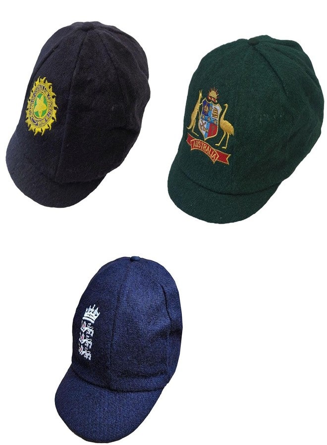 C Classic Baggy Style Test Cricket Caps with Embroidered Emblems, Blue and Green, Set of 3, for Cricket Lovers, Cricket Hat - Image 3