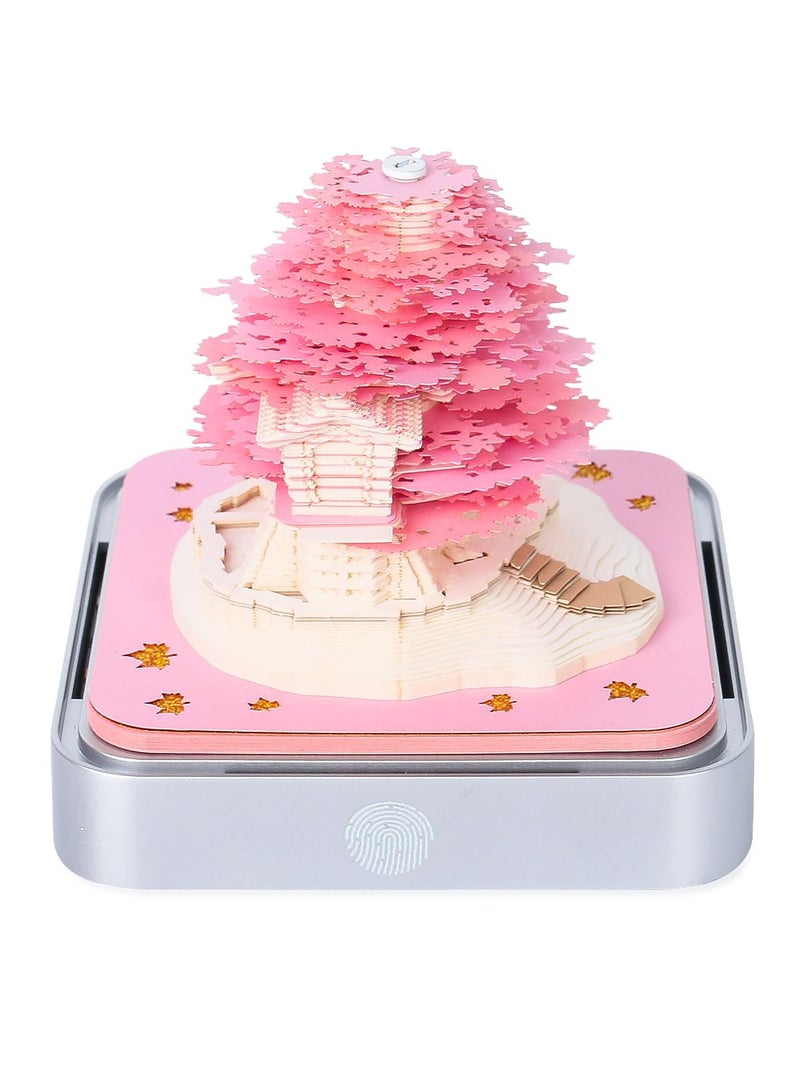 Excefore 3D Memo Pads Paper Desk Calendar With Lights 2024 Artist Desk Calendar Sakura Tree Creative 3D Paper Sculpture Model Notepad Carving Gift Desktop Decoration Creative Gift Sakura Tree Pink - Image 1