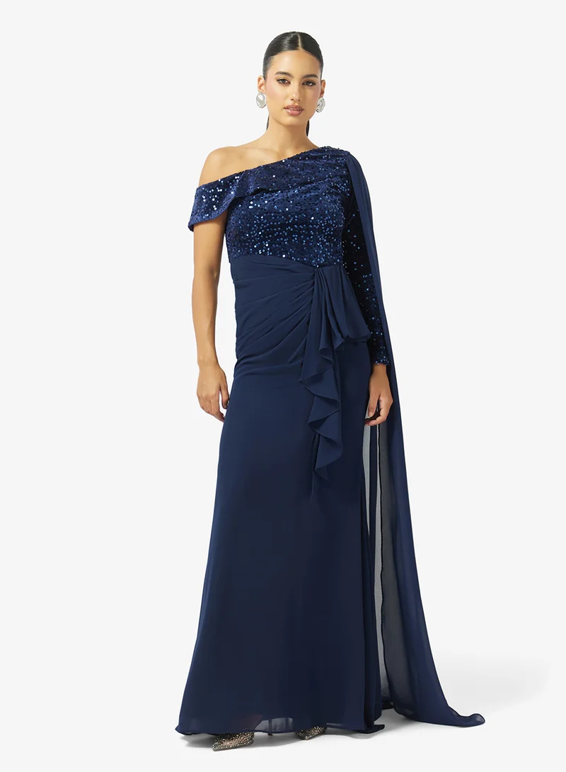 Iyra Sequin Bodice One Shoulder Maxi Dress