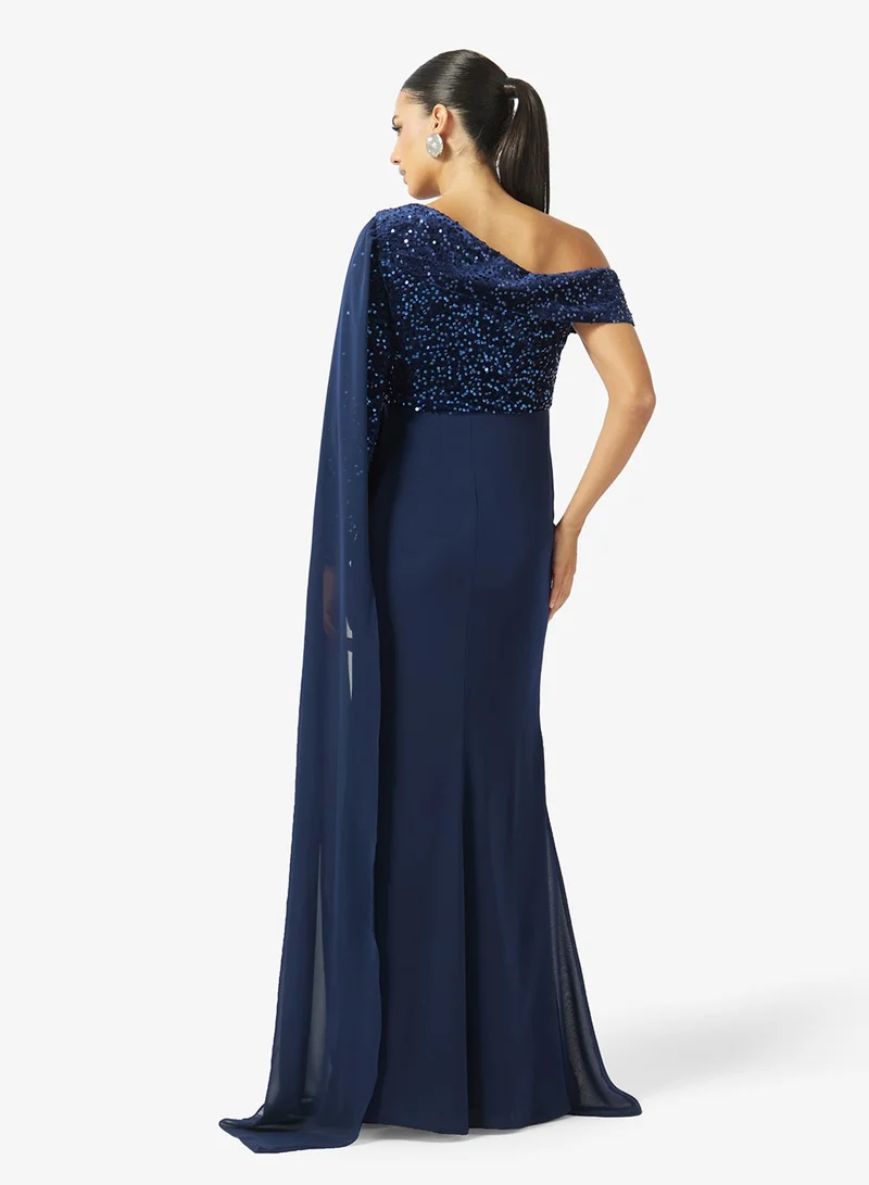 Iyra  Sequin Bodice One Shoulder Maxi Dress for Women | Best Price UAE