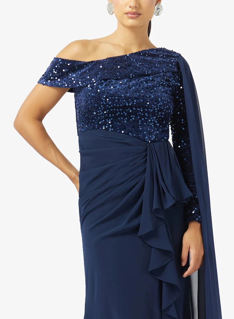 Iyra  Sequin Bodice One Shoulder Maxi Dress for Women | Best Price UAE