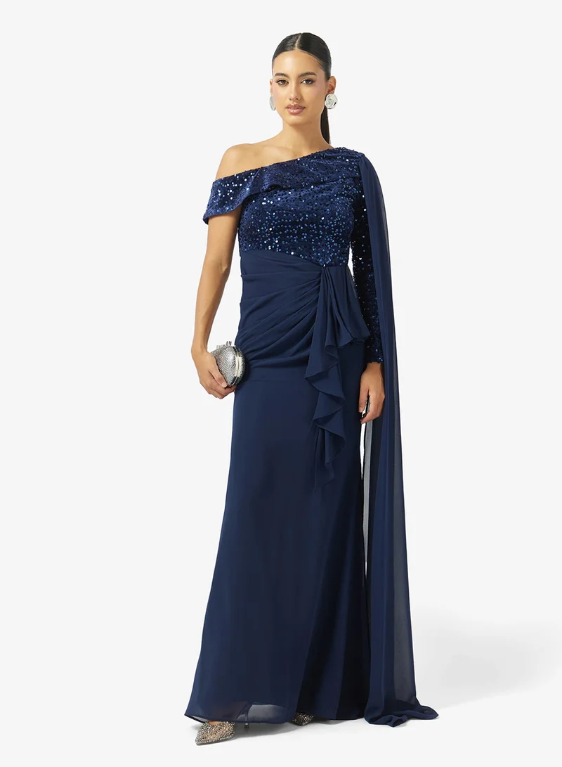 Iyra  Sequin Bodice One Shoulder Maxi Dress for Women | Best Price UAE