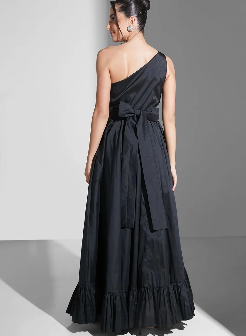 Namshi X Zena Louay Zena Louay One Shoulder Ruffle Detail Dress