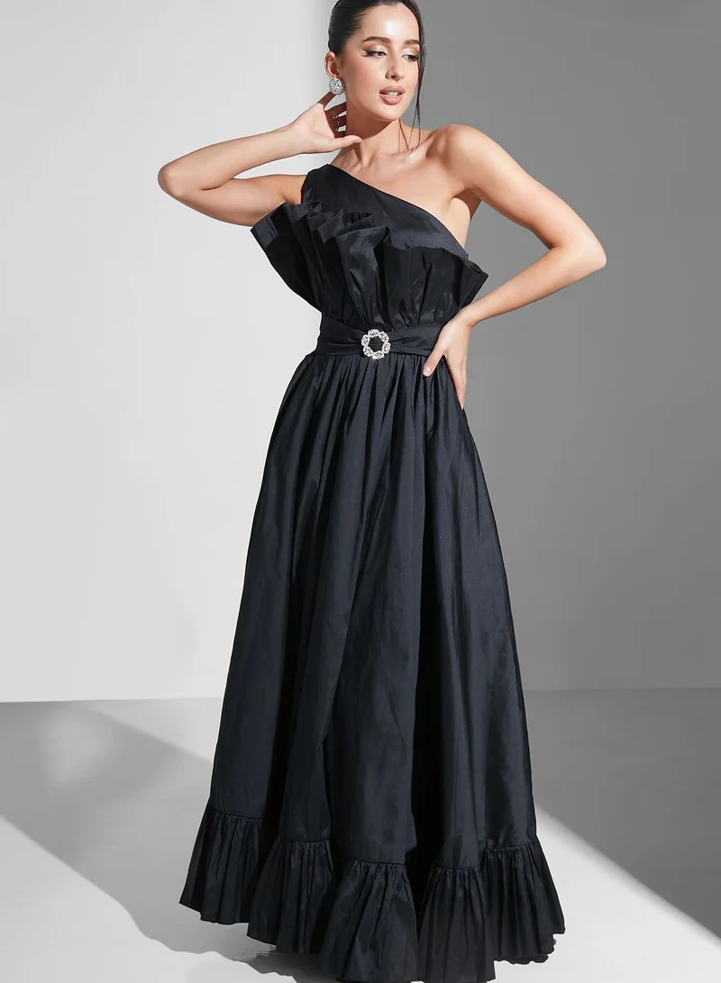Namshi X Zena Louay Zena Louay One Shoulder Ruffle Detail Dress