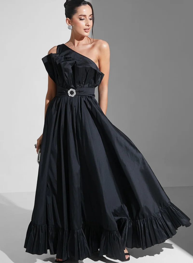 Namshi X Zena Louay Zena Louay One Shoulder Ruffle Detail Dress
