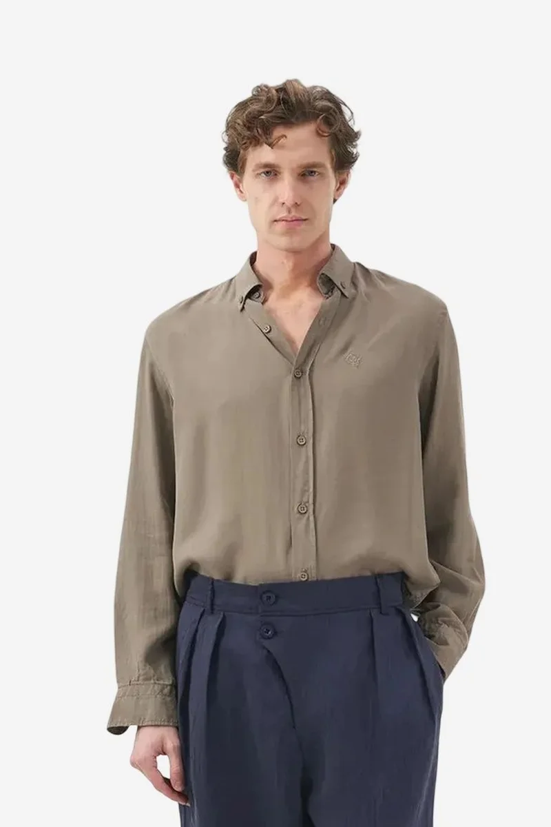 Giesto Khaki Green GIESTO Men's Solid Long Sleeve Button-Up Shirt for Men | Best Price UAE