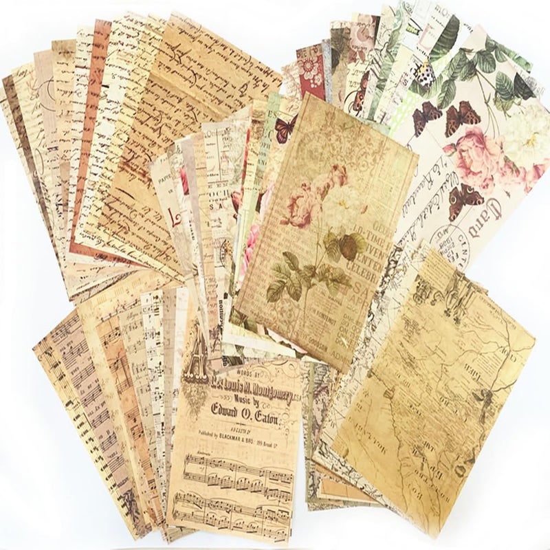 Koolemon 150pcs Vintage Scrapbooking Paper,Old Book Page Music Notes Background Material Paper for DIY Decoupage Junk Journal Scrapbooks Supplies - Image 1