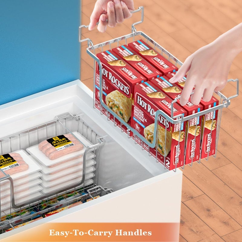 Orgneas Freezer Organizer Bins, Stackable Chest Freezer Baskets Metal Wire Kitchen Pantry Storage Open Front Deep Freezer Baskets with Foldable Handles, Set of 4 - Image 5