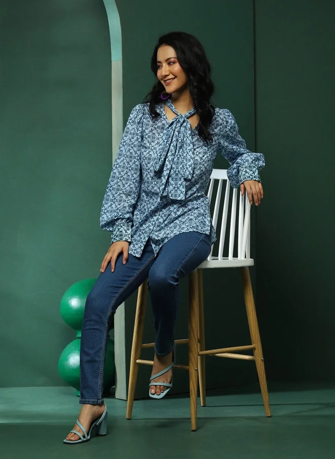 أيه كيه إس Blue Polycotton Casual Shirt for Women