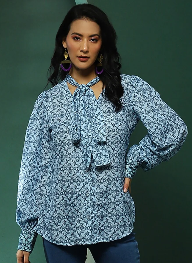 أيه كيه إس Blue Polycotton Casual Shirt for Women