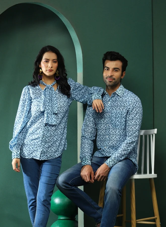 أيه كيه إس Blue Polycotton Casual Shirt for Women