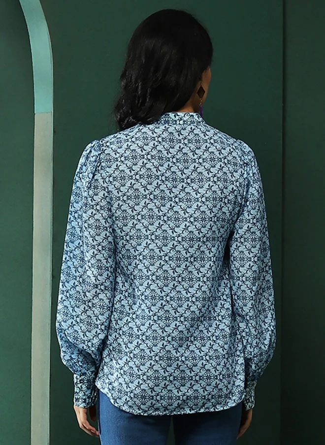 أيه كيه إس Blue Polycotton Casual Shirt for Women