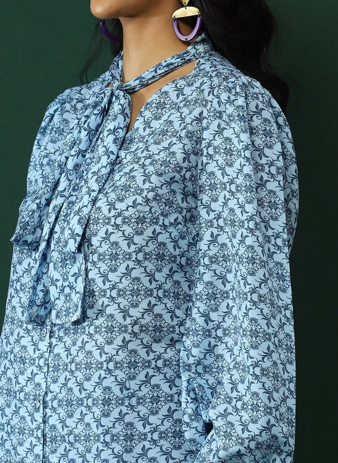أيه كيه إس Blue Polycotton Casual Shirt for Women