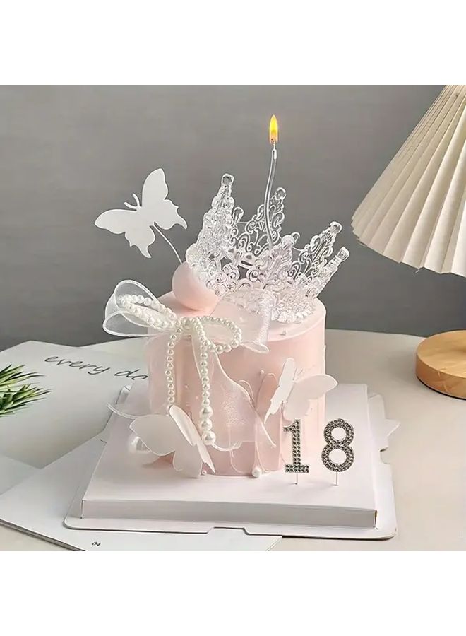 12Pcs Plastic Cake Toppers Set With Butterfly Crown Tiara Bow For Birthday Celebration - Image 1