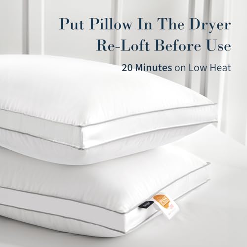 Globon Luxury Feather Down Pillow King Size,Firm Gusseted Bed Pillows for Sleeping, Hotel Collection Fluffy Pillow, 18"X34", Set of 2 - Image 2