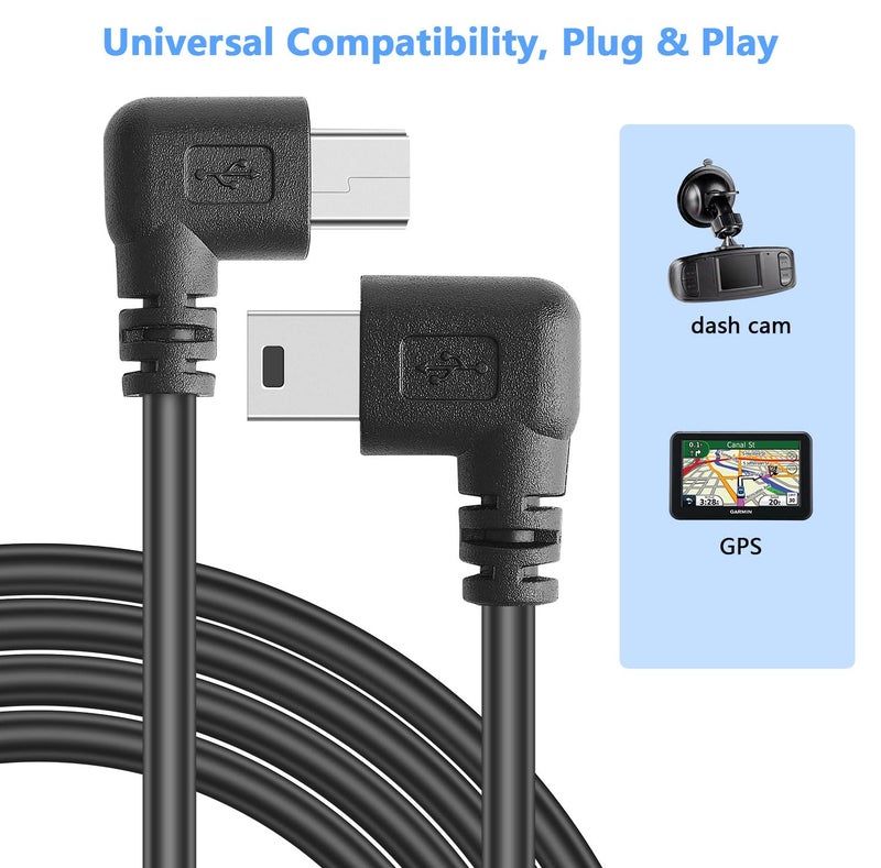PASOW Mini USB Power Cable 90 Degree Right Angle (No Data Transfer) - USB 2.0 A-Male to Mini-B Car Vehicle Power Suppy Cord for Dash Cam (11.5FT) - Image 4