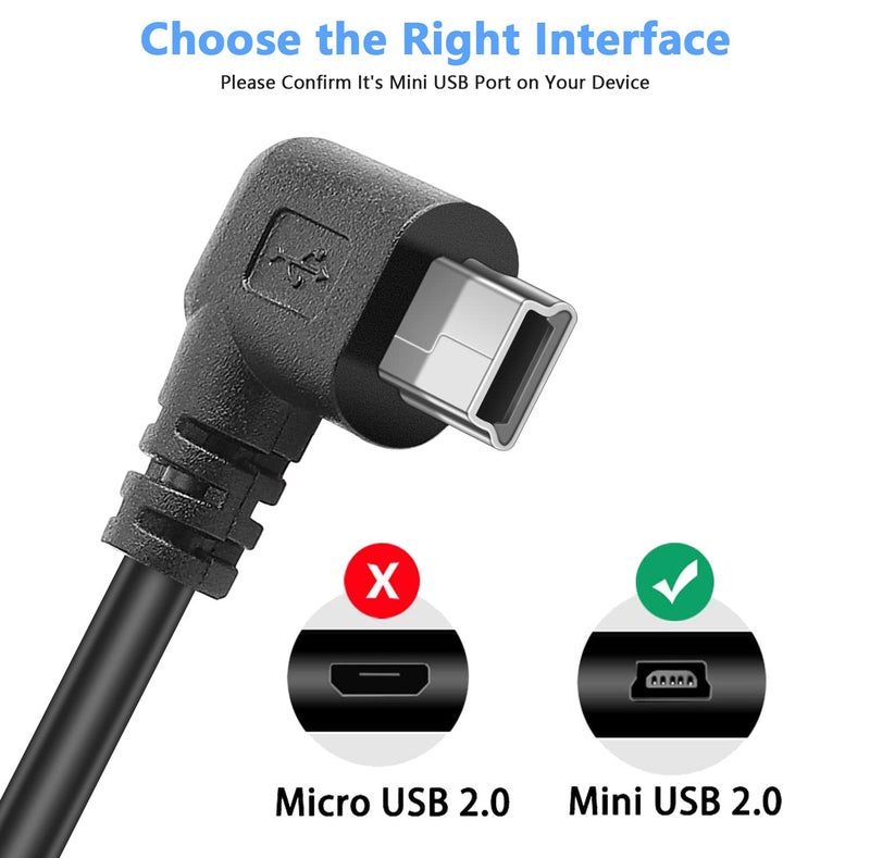 PASOW Mini USB Power Cable 90 Degree Right Angle (No Data Transfer) - USB 2.0 A-Male to Mini-B Car Vehicle Power Suppy Cord for Dash Cam (11.5FT) - Image 3