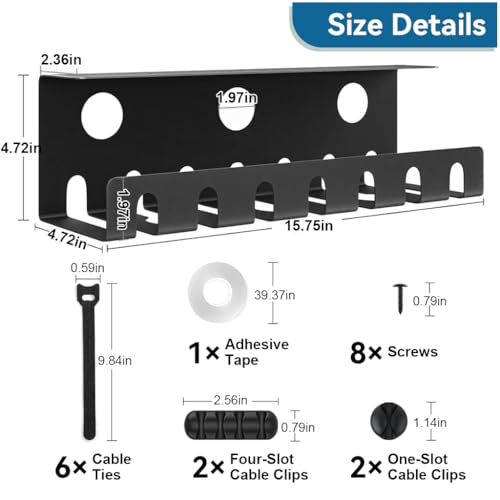 OFIFO® 2Pcs Under Desk Cable Organizers with Assorted Cable Clip Holders Cable Ties U-Channel Power Extension Outlet Holder Metal Cable Holder Organzier Rack Cord Organizer, with Screws & Tape - Image 2