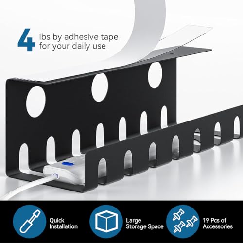 OFIFO® 2Pcs Under Desk Cable Organizers with Assorted Cable Clip Holders Cable Ties U-Channel Power Extension Outlet Holder Metal Cable Holder Organzier Rack Cord Organizer, with Screws & Tape - Image 5