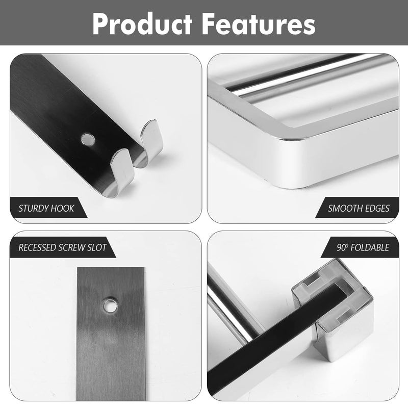 Pivalo Pivalo Stainless Steel Towel Rack Double Rod Folding Wall Mounted Napkin Holder Multipurpose Hanger Shelf Bathroom Accessories and Fittings for Kitchen Washroom Wash Basin (Pack of 1)  - Image 3