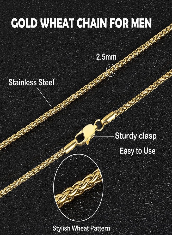 OLARCU 2.5mm/4mm Gold Wheat Chain for Men Women, Mens Stainless Steel Chain Necklace Jewelry, 16-26 Inches, 20 Inches, Stainless Steel, No Gemstone - Image 2