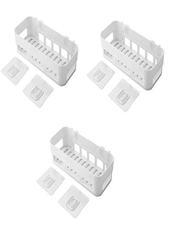 JEMICA Multi Function Plastic Storage Rack Bathroom Shelves with Self Adhesive Sticker (Pack of 3) - Image 1