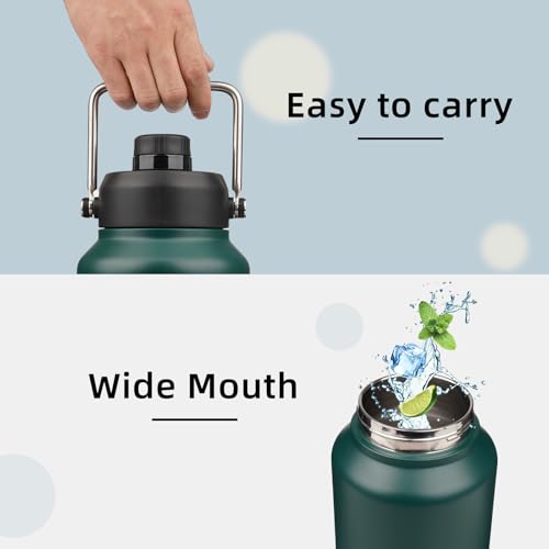 Konokyo 1 Gallon Jug with Handle,128 oz Insulated Water Bottle with Carrying Pouch, Double Wall Vacuum Stainless Steel Metal Bottle,Dark Green - Image 4