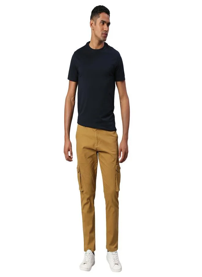 دينيس لينغو Men's Khaki Tapered Fit Cargo Trousers - Mid-Rise, Button & Zip Closure