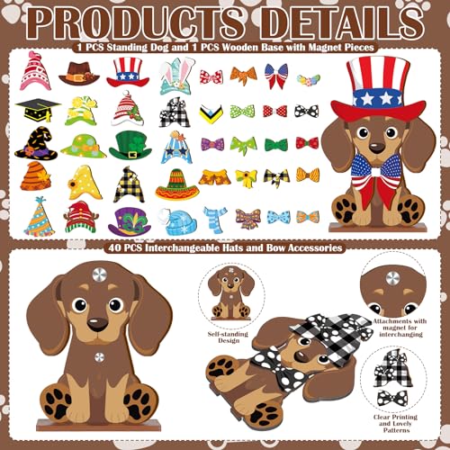 Anglechic 42 Pcs Small Interchangeable Dog Sign Holiday Summer Decor Seasonal Table Centerpiece Farmhouse Rustic Magnetic Desk Accessories Wooden Home Office Room Welcome Tiered Tray Decoration Gifts - Image 3