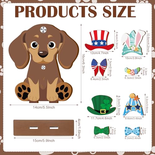 Anglechic 42 Pcs Small Interchangeable Dog Sign Holiday Summer Decor Seasonal Table Centerpiece Farmhouse Rustic Magnetic Desk Accessories Wooden Home Office Room Welcome Tiered Tray Decoration Gifts - Image 2