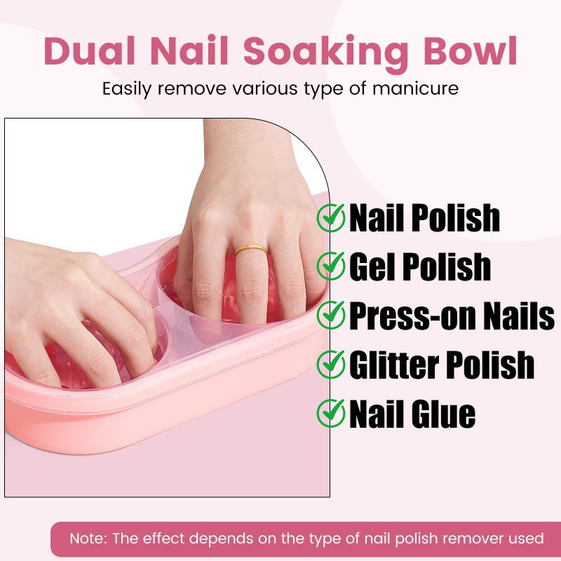 Wilfniee Dual Nail Soaking Bowl Acetone Proof: Soak Off Gel Nail Polish Dip Powder Remover Bowl- Cut the Soaking Time in Half Manicure Bowl for Salon Home (D2-Pink) - Image 4