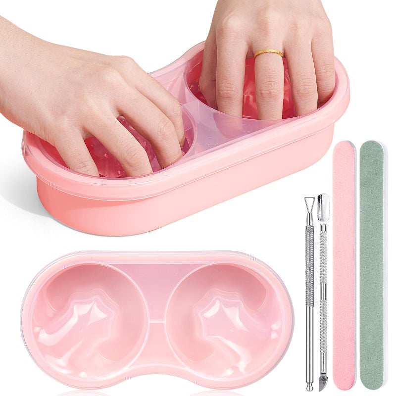 Wilfniee Dual Nail Soaking Bowl Acetone Proof: Soak Off Gel Nail Polish Dip Powder Remover Bowl- Cut the Soaking Time in Half Manicure Bowl for Salon Home (D2-Pink) - Image 1
