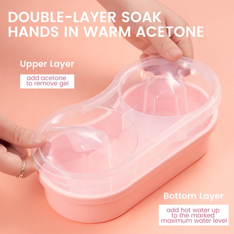 Wilfniee Dual Nail Soaking Bowl Acetone Proof: Soak Off Gel Nail Polish Dip Powder Remover Bowl- Cut the Soaking Time in Half Manicure Bowl for Salon Home (D2-Pink) - Image 3