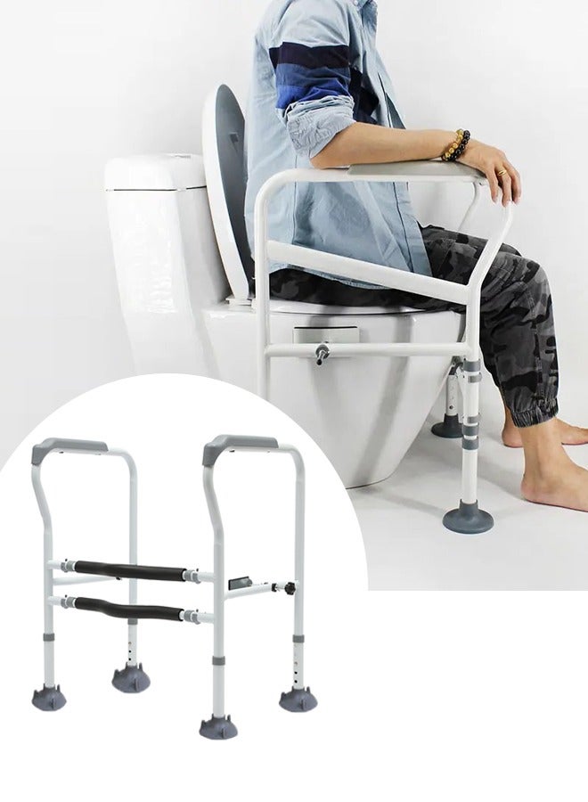 Universal Toilet Safety Rail With Ergonomic Curved Design, No-Drill Installation Toilet Grab Bars With Anti-Rollover Clips, Height Adjustable Toilet Handles, Safe and Durable Toilet Safety Frame for - Image 1
