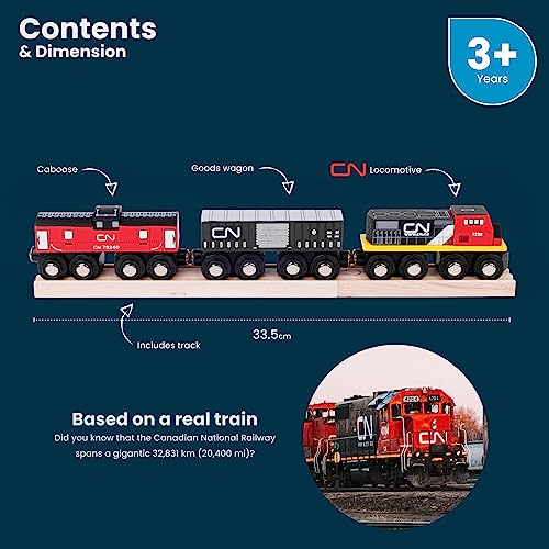 Bigjigs Rail Wooden CN Train - 1 Engine, 2 Carriages & 2 Track Pieces, Kids Train Toy Accessories, Toddler Railway Sets, Trains with Magnetic Couplings, for 3+ Year Old - Image 2