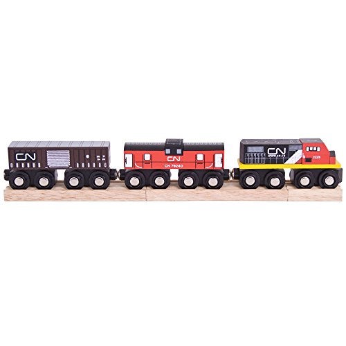 Bigjigs Rail Wooden CN Train - 1 Engine, 2 Carriages & 2 Track Pieces, Kids Train Toy Accessories, Toddler Railway Sets, Trains with Magnetic Couplings, for 3+ Year Old - Image 1