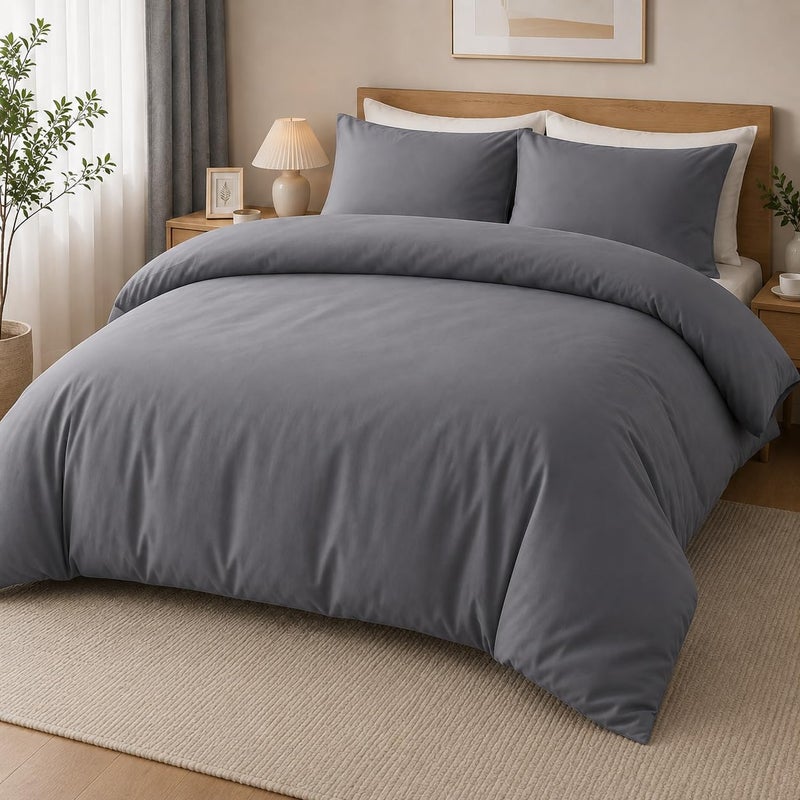 MOONLIGHT20015 Double Duvet Set Brushed Microfibre Grey Bedding Sets - Image 1