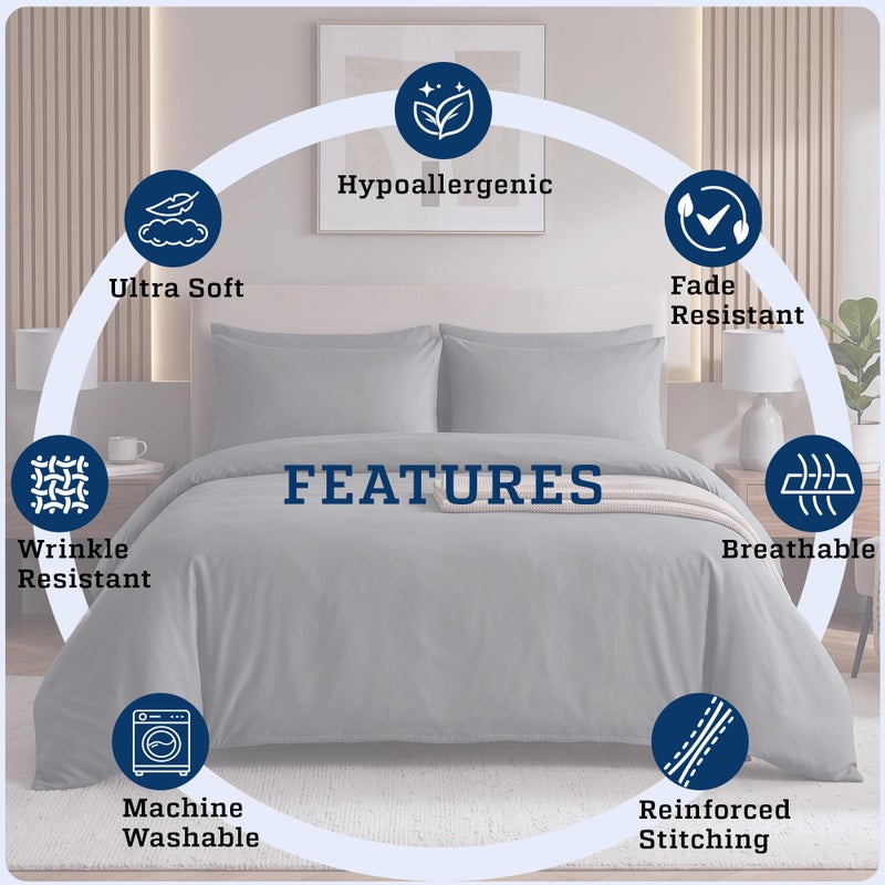 MOONLIGHT20015 Double Duvet Set Brushed Microfibre Grey Bedding Sets - Image 4
