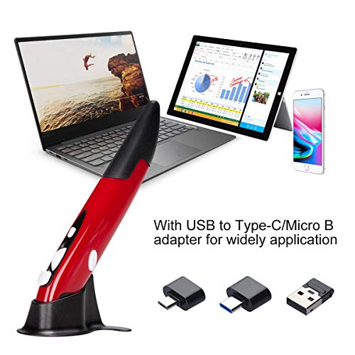 lychee Wireless Optical Pocket Pen Mouse, 2.4GHZ USB Wireless Optical Pen Mouse 800/1200/1600 DPI Adjustable Handwriting Mini Mice for PC Laptop Notebook Computer Mac (Red) - Image 2