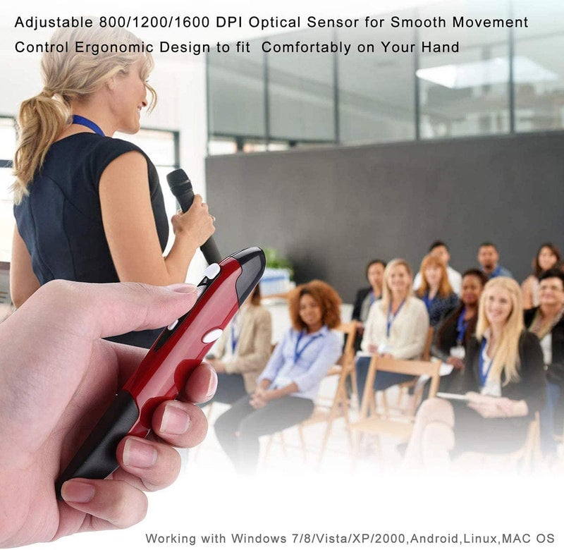 lychee Wireless Optical Pocket Pen Mouse, 2.4GHZ USB Wireless Optical Pen Mouse 800/1200/1600 DPI Adjustable Handwriting Mini Mice for PC Laptop Notebook Computer Mac (Red) - Image 3