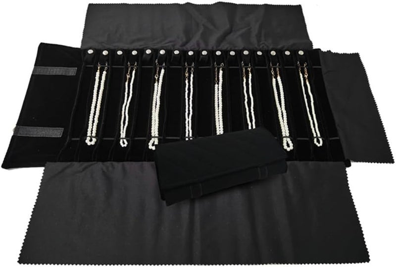 SCIKHEFT Portable Jewelry Roll Untangled Secure Necklace Travel Storage Bag Displays Holder 16 Chain (Black Diamond) - Image 2