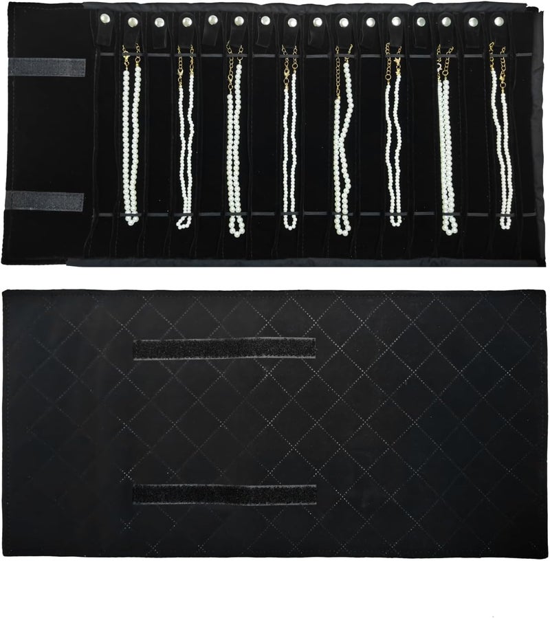 SCIKHEFT Portable Jewelry Roll Untangled Secure Necklace Travel Storage Bag Displays Holder 16 Chain (Black Diamond) - Image 1
