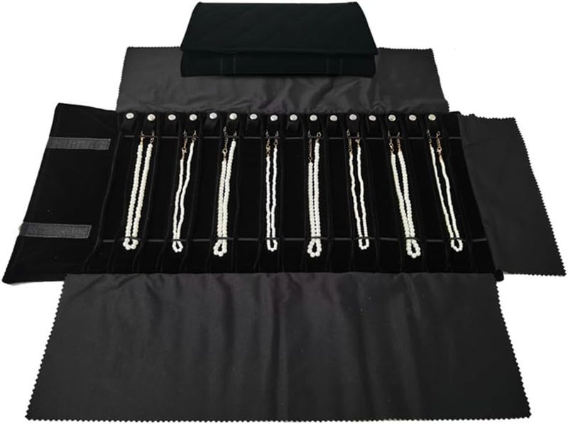 SCIKHEFT Portable Jewelry Roll Untangled Secure Necklace Travel Storage Bag Displays Holder 16 Chain (Black Diamond) - Image 5