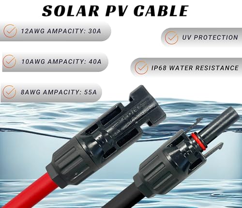 WindyNation 8 AWG 8 Gauge Pair 20 Feet Black + 20 Feet Red PV Photovoltaic Solar Panel Extension Cable Wire Solar Connector (Variety of Lengths Available) - Image 5