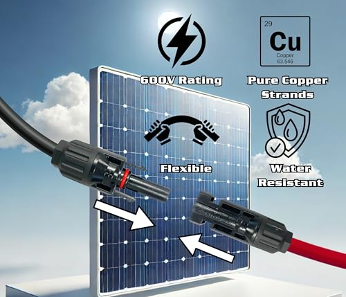 WindyNation 8 AWG 8 Gauge Pair 20 Feet Black + 20 Feet Red PV Photovoltaic Solar Panel Extension Cable Wire Solar Connector (Variety of Lengths Available) - Image 4