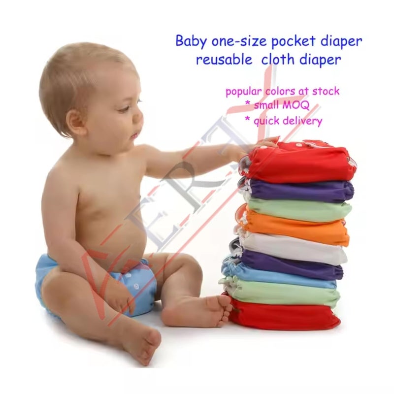 AEREX Reusable Baby Cotton Cloth Diapers For 0 to 1 Year With Black Insert Pads Leak Proof Washable Diapers For New Born Babies Adjustable Pocket Cloth Diaper Nappies (Multicolor, Pack of 1) - Image 4